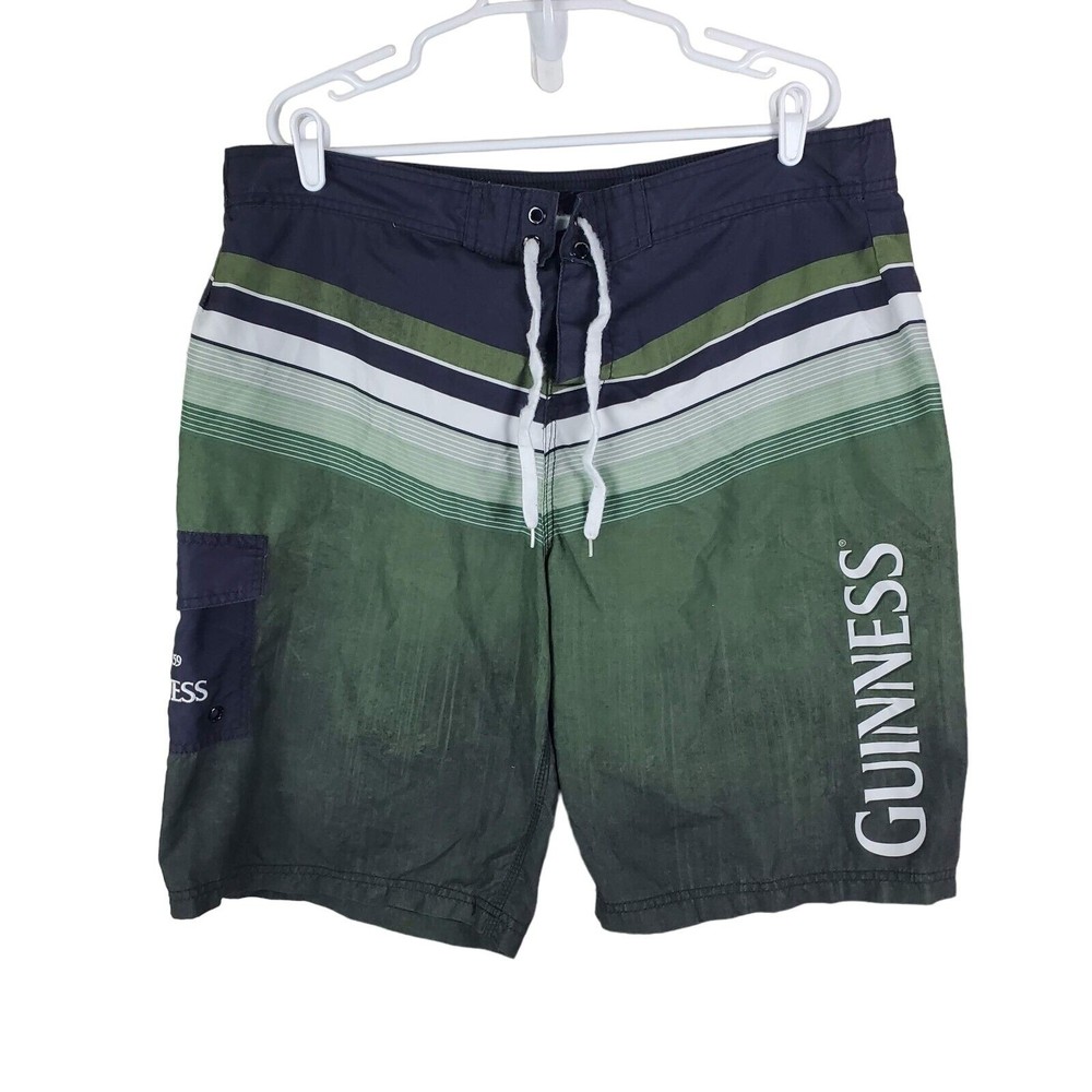 Guinness Board Shorts Mens 2XL Blue Green Surfing Drawstring Waist Regular Fit